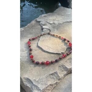 Y2K Fairycore Vintage Necklace Boho, Red, Pink, Purple, Beaded With Stone Beads